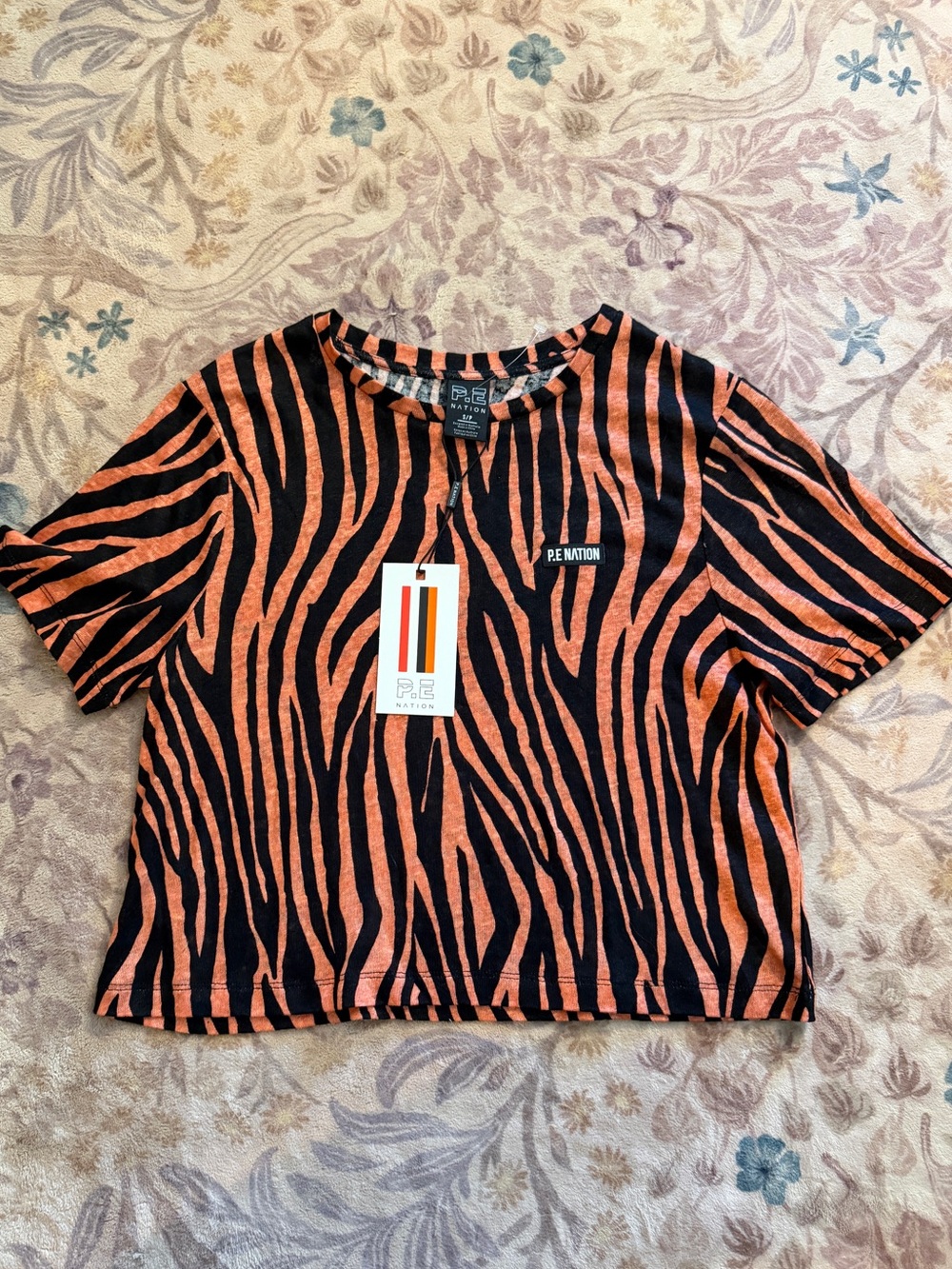 P.E Nation Orange and Black Zebra Stripe Crop Tee